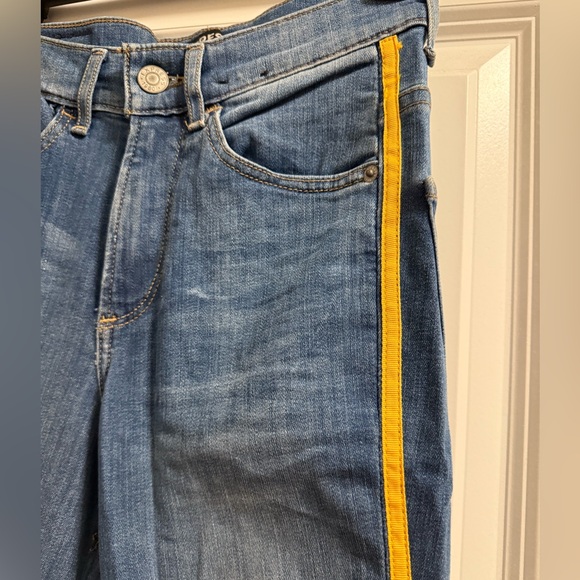 Express Blue Skinny Jeans with Yellow Stripe - Picture 8 of 9